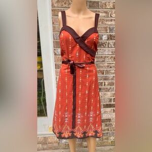 Alyn Paige Rust/Red/Orange and Brown Floral Belted Summer Dress